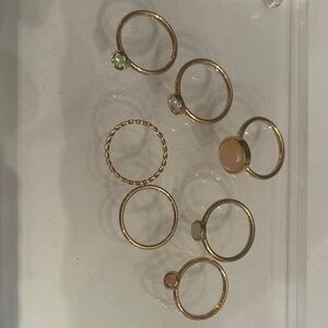 Elegant Goldtone and Stone Ring Set of 7 stackable rings